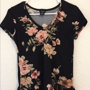 black floral v-neck